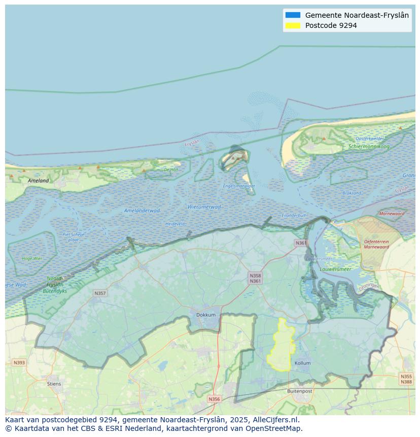 Afbeelding van het postcodegebied 9294 op de kaart.