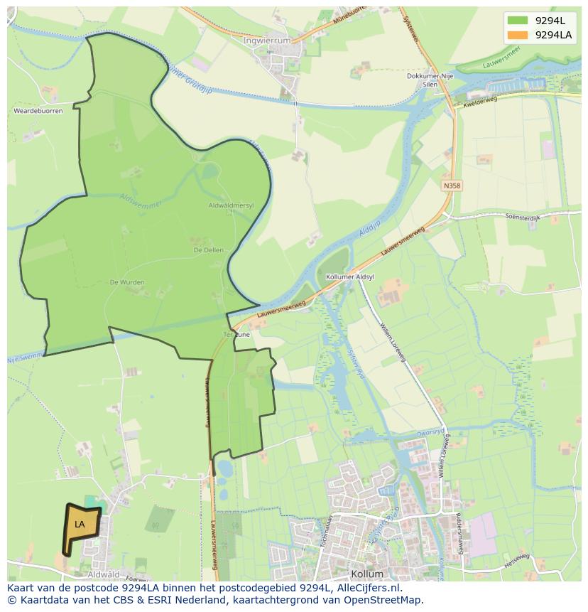 Afbeelding van het postcodegebied 9294 LA op de kaart.