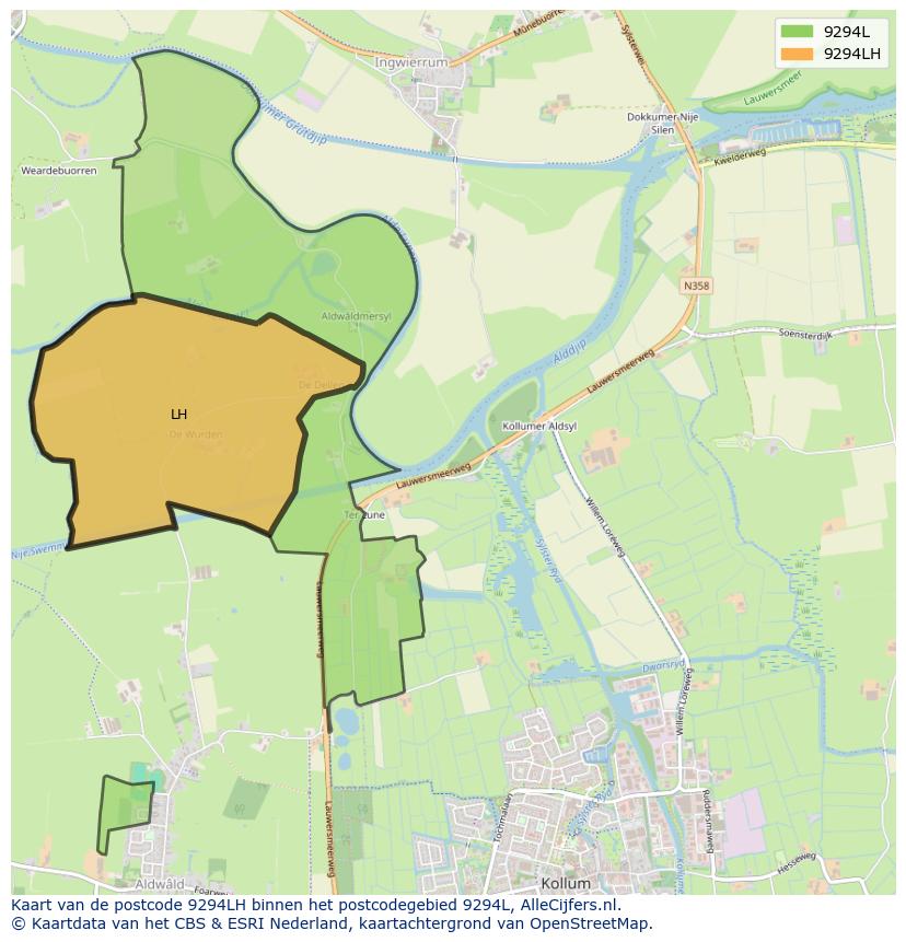 Afbeelding van het postcodegebied 9294 LH op de kaart.