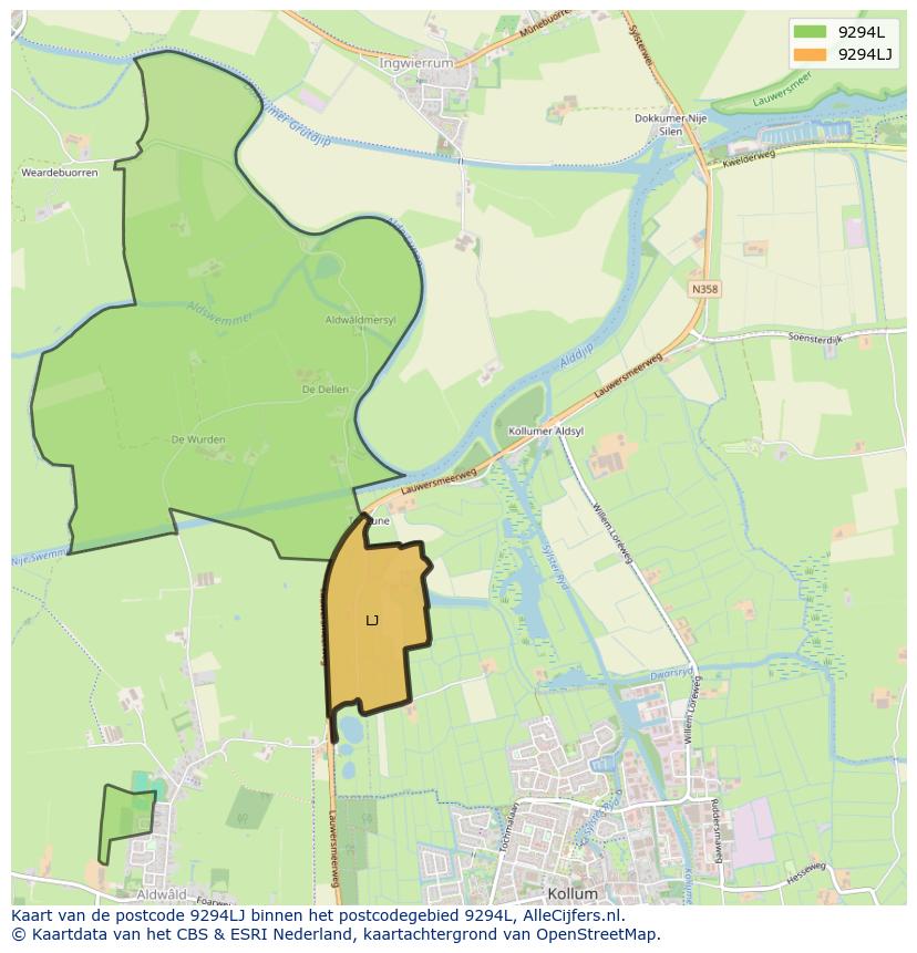 Afbeelding van het postcodegebied 9294 LJ op de kaart.