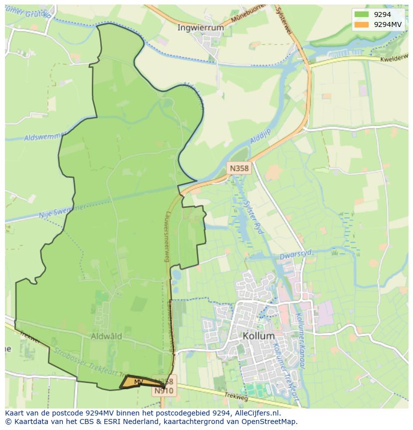 Afbeelding van het postcodegebied 9294 MV op de kaart.
