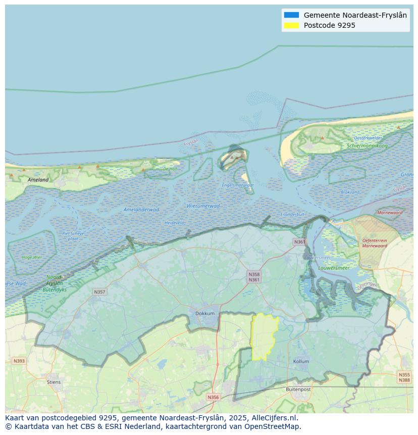 Afbeelding van het postcodegebied 9295 op de kaart.