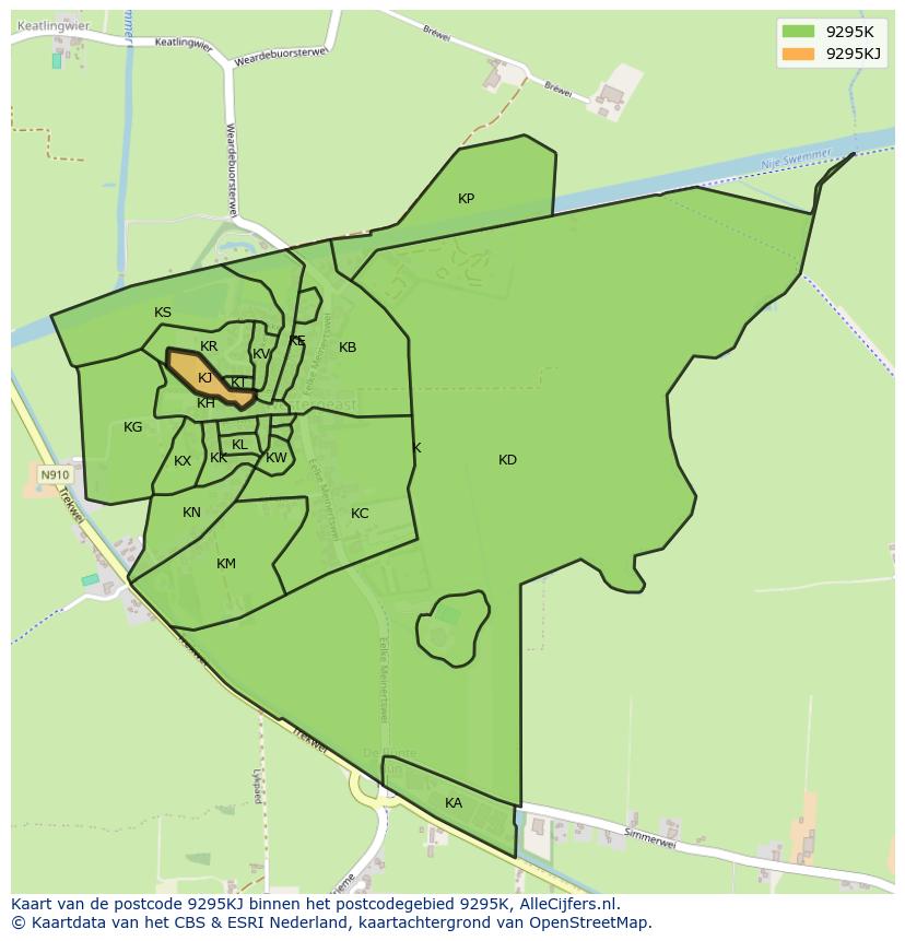 Afbeelding van het postcodegebied 9295 KJ op de kaart.