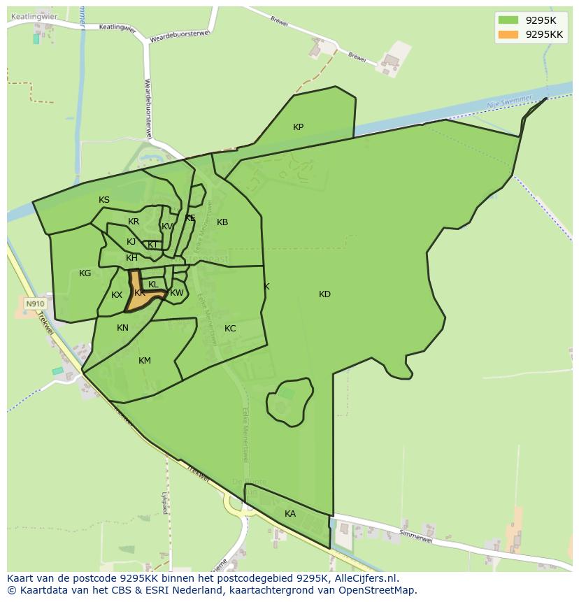 Afbeelding van het postcodegebied 9295 KK op de kaart.