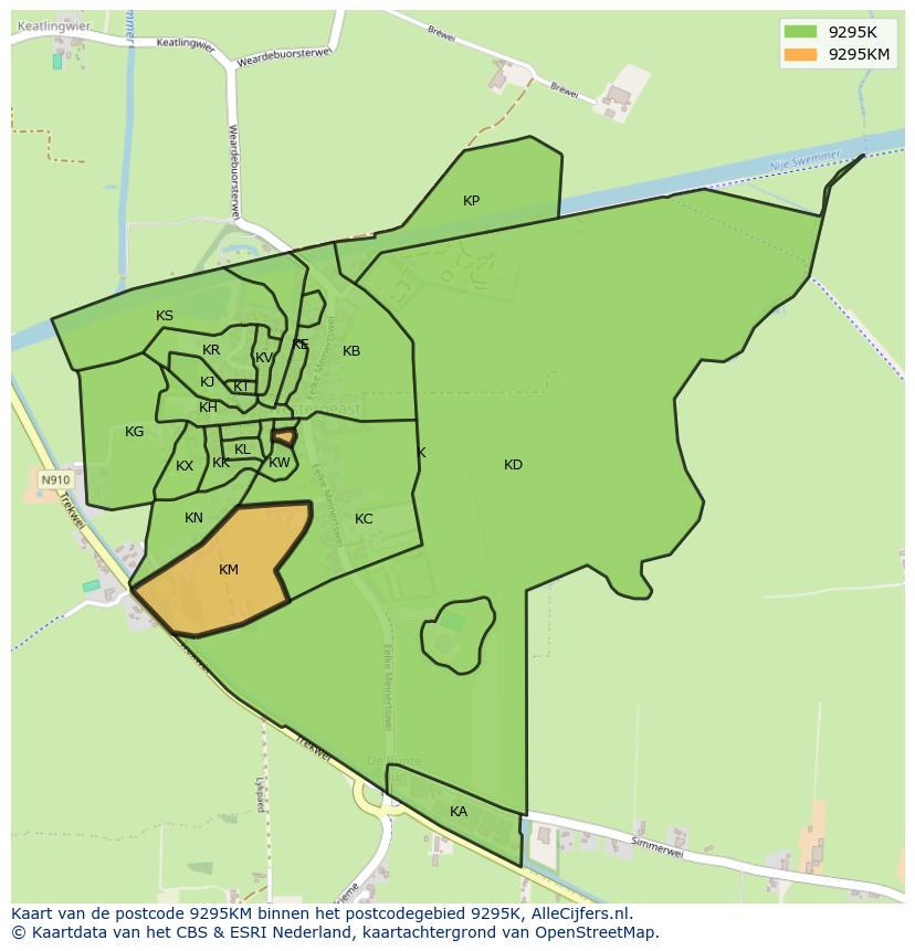 Afbeelding van het postcodegebied 9295 KM op de kaart.