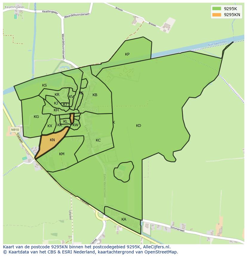 Afbeelding van het postcodegebied 9295 KN op de kaart.