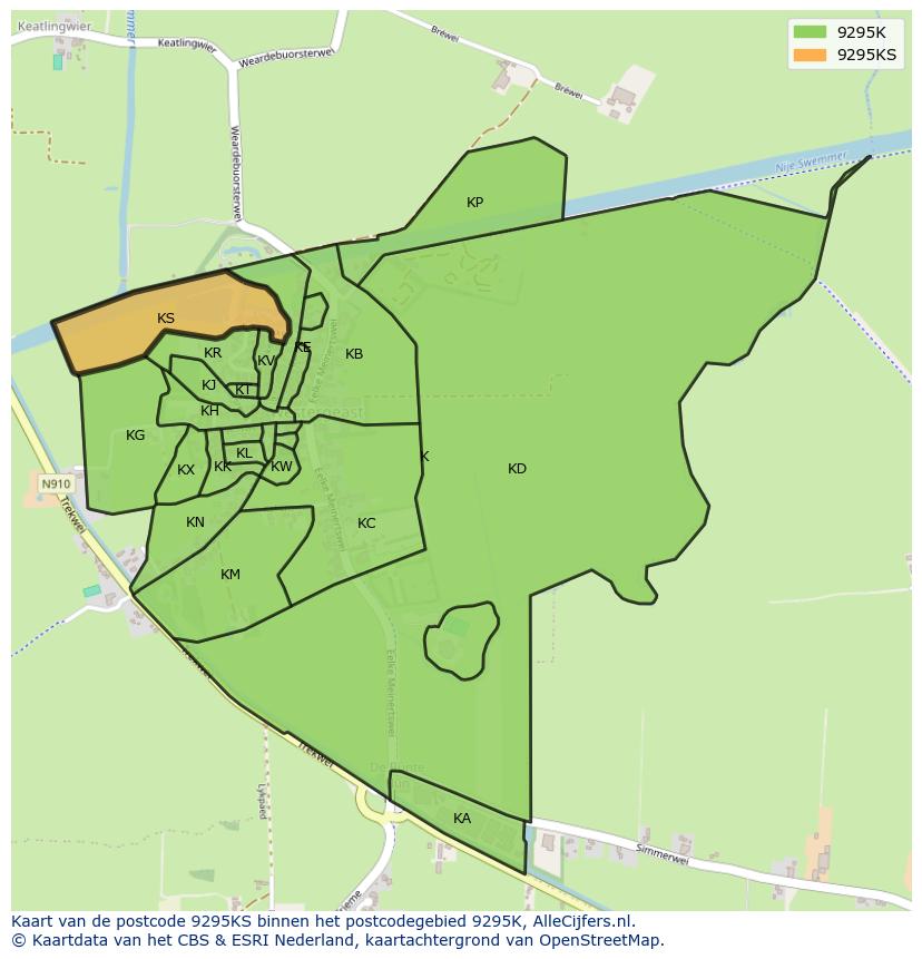 Afbeelding van het postcodegebied 9295 KS op de kaart.