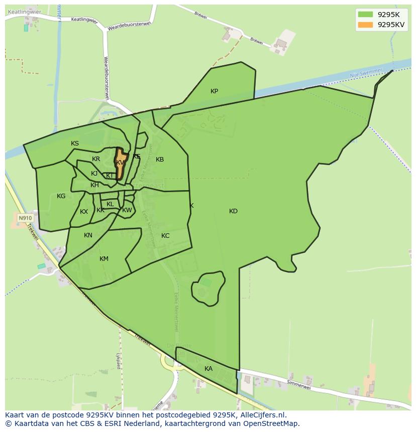 Afbeelding van het postcodegebied 9295 KV op de kaart.