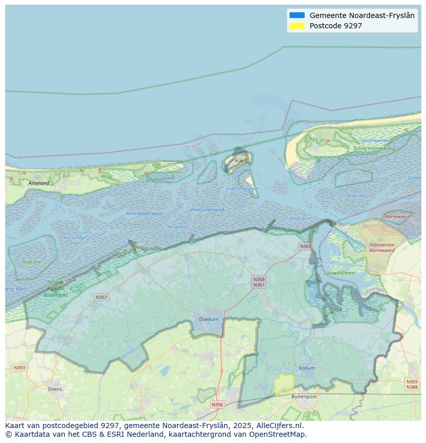 Afbeelding van het postcodegebied 9297 op de kaart.