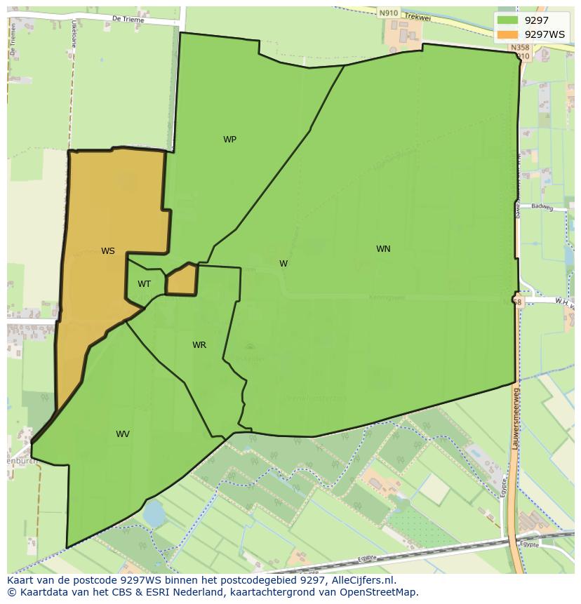 Afbeelding van het postcodegebied 9297 WS op de kaart.