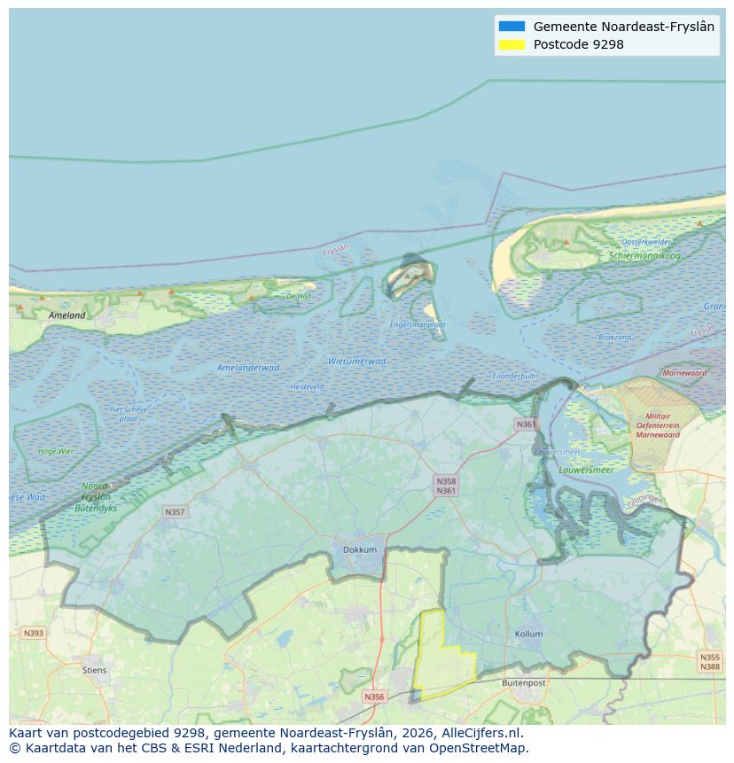 Afbeelding van het postcodegebied 9298 op de kaart.