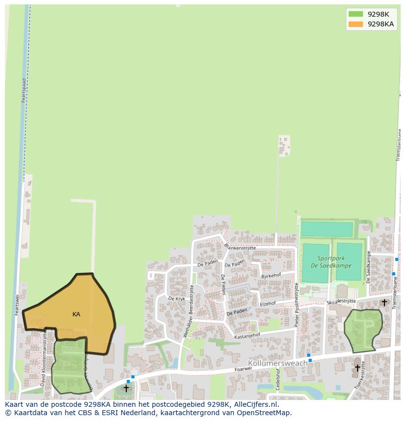 Afbeelding van het postcodegebied 9298 KA op de kaart.