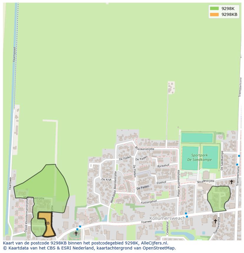 Afbeelding van het postcodegebied 9298 KB op de kaart.