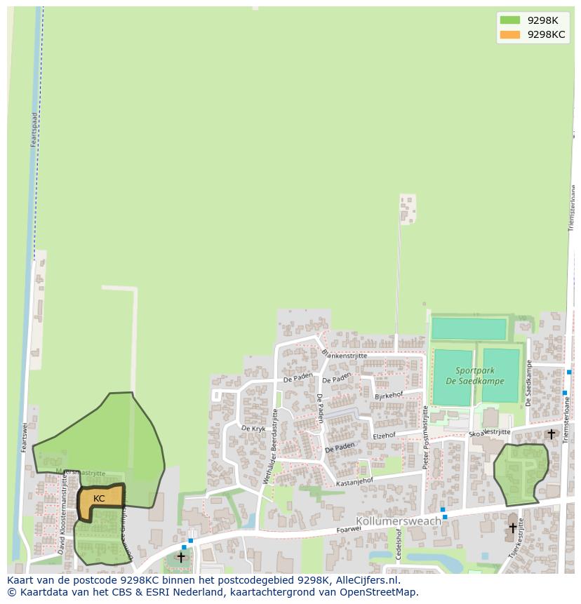 Afbeelding van het postcodegebied 9298 KC op de kaart.