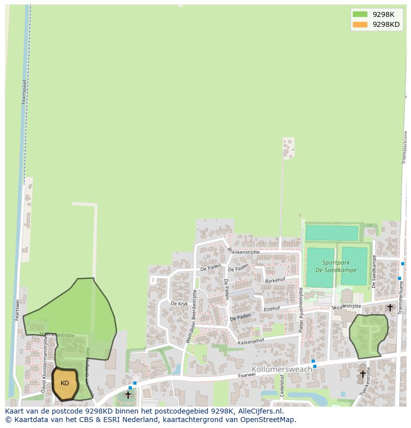 Afbeelding van het postcodegebied 9298 KD op de kaart.