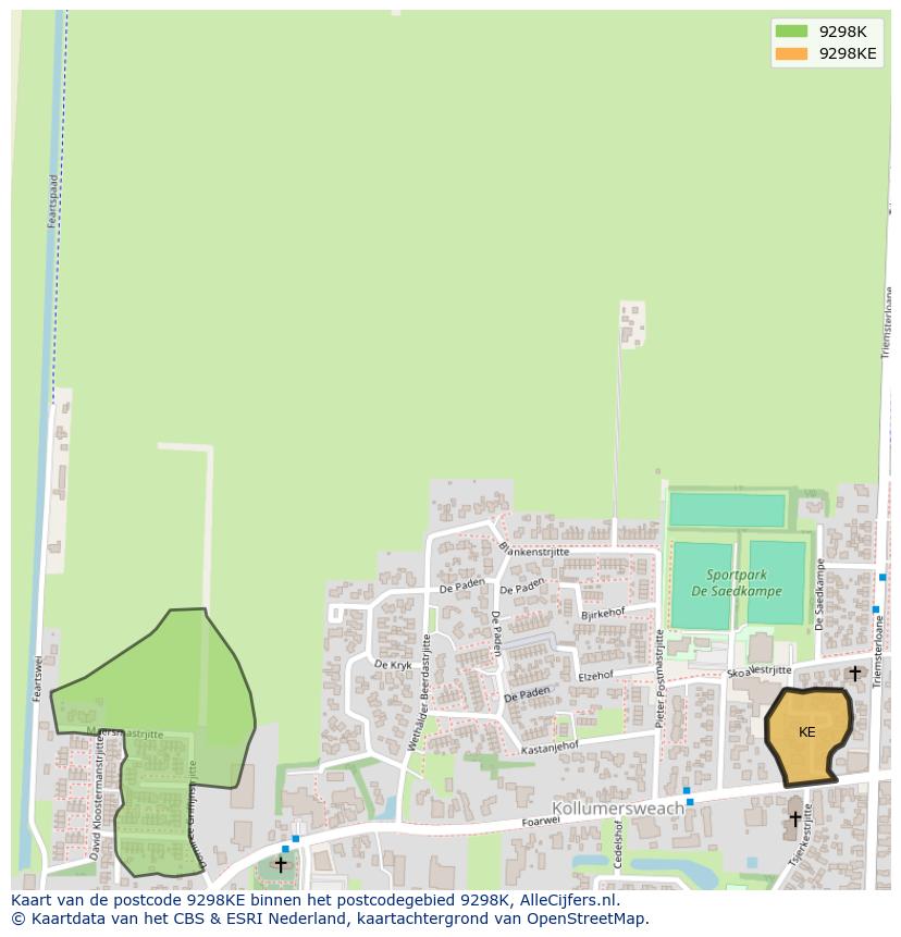 Afbeelding van het postcodegebied 9298 KE op de kaart.