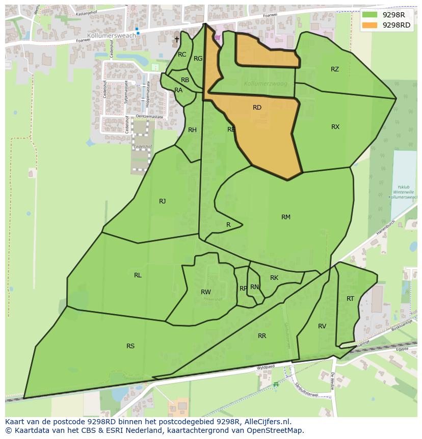 Afbeelding van het postcodegebied 9298 RD op de kaart.