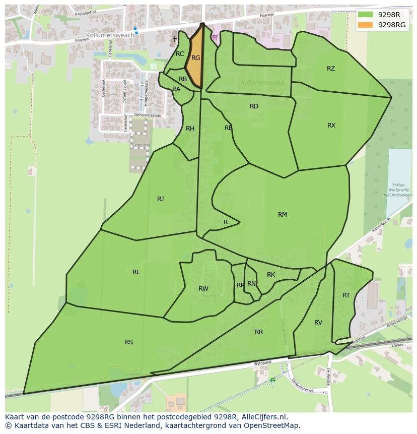 Afbeelding van het postcodegebied 9298 RG op de kaart.