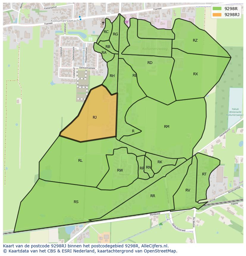 Afbeelding van het postcodegebied 9298 RJ op de kaart.