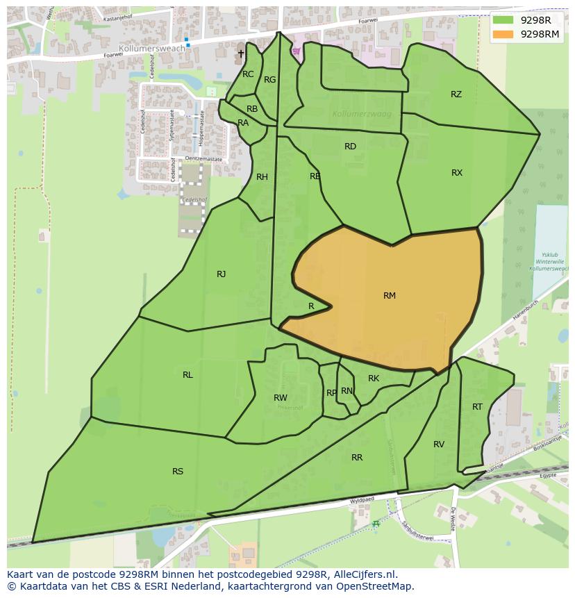 Afbeelding van het postcodegebied 9298 RM op de kaart.