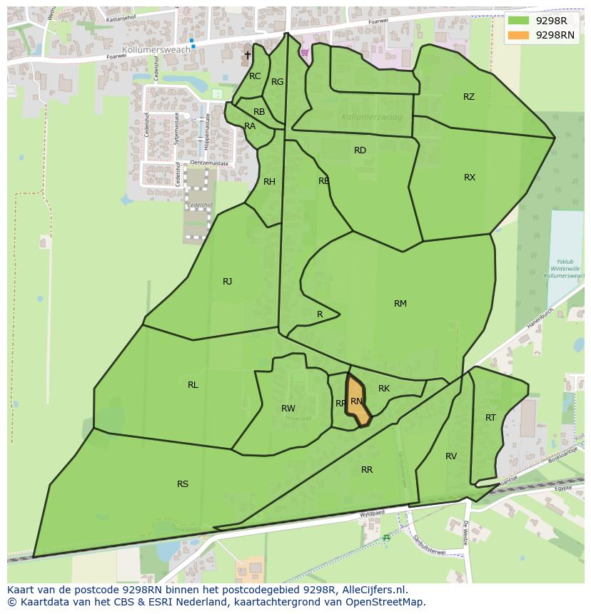 Afbeelding van het postcodegebied 9298 RN op de kaart.