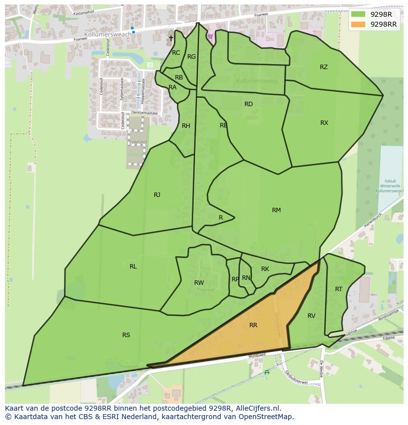 Afbeelding van het postcodegebied 9298 RR op de kaart.