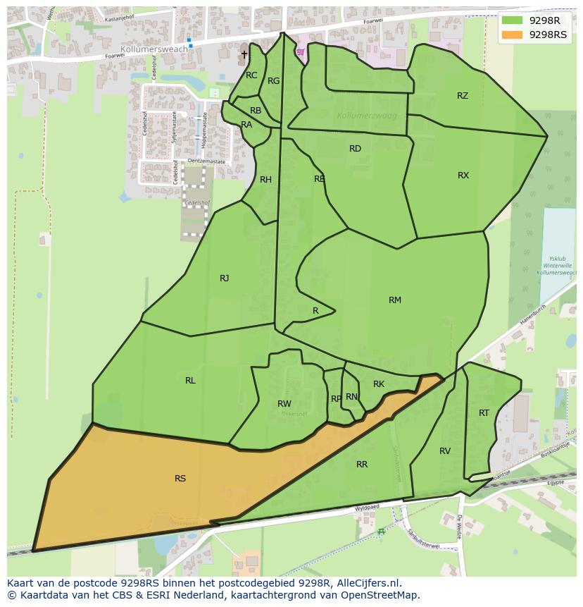 Afbeelding van het postcodegebied 9298 RS op de kaart.