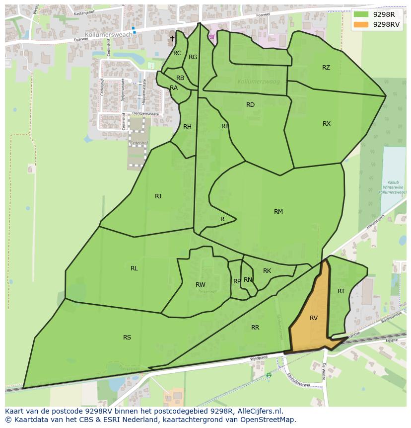 Afbeelding van het postcodegebied 9298 RV op de kaart.