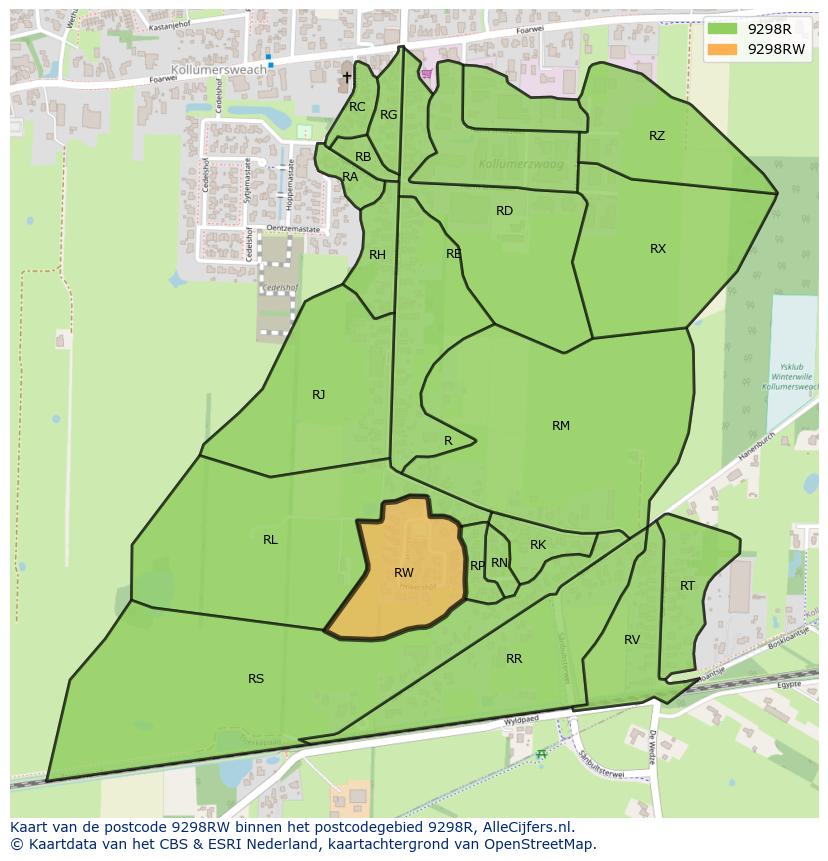 Afbeelding van het postcodegebied 9298 RW op de kaart.