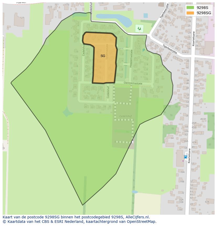 Afbeelding van het postcodegebied 9298 SG op de kaart.