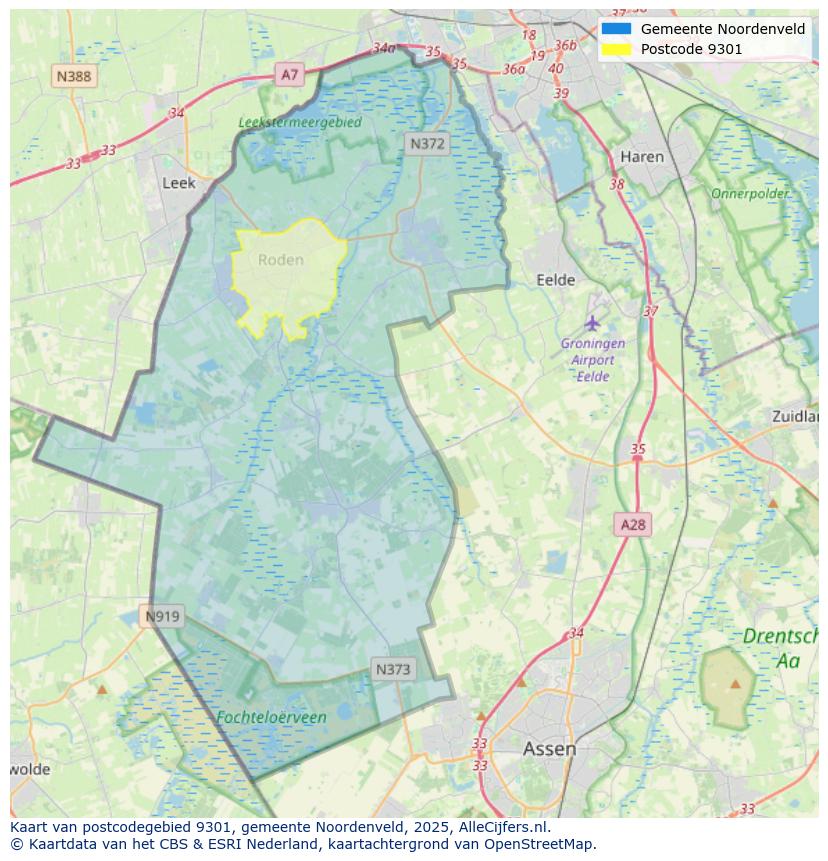 Afbeelding van het postcodegebied 9301 op de kaart.
