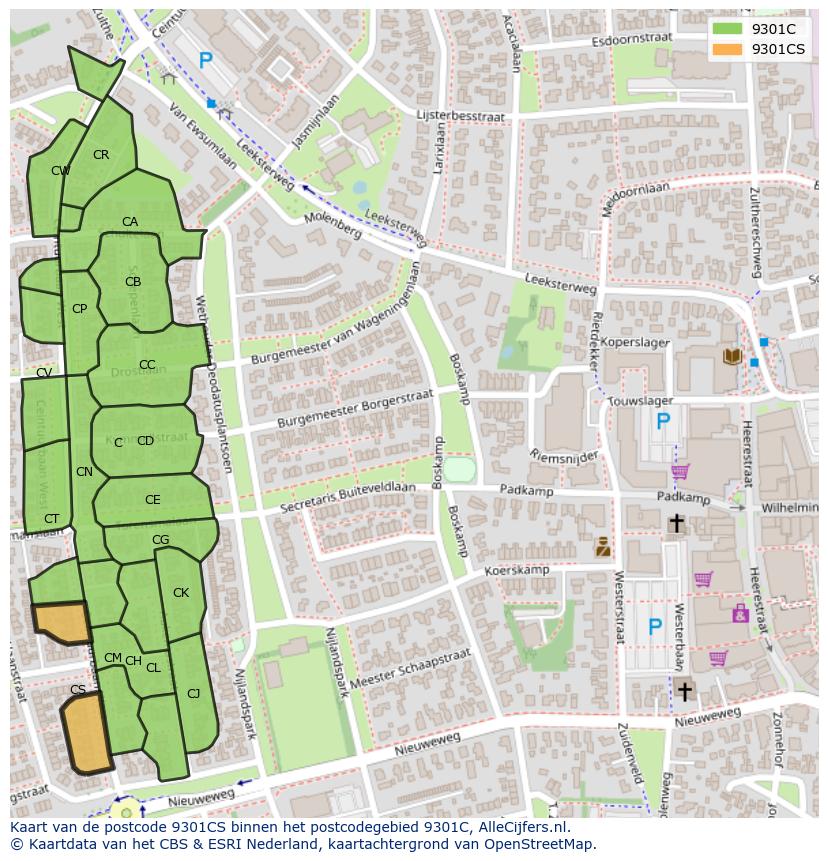 Afbeelding van het postcodegebied 9301 CS op de kaart.