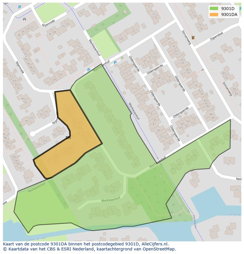 Afbeelding van het postcodegebied 9301 DA op de kaart.