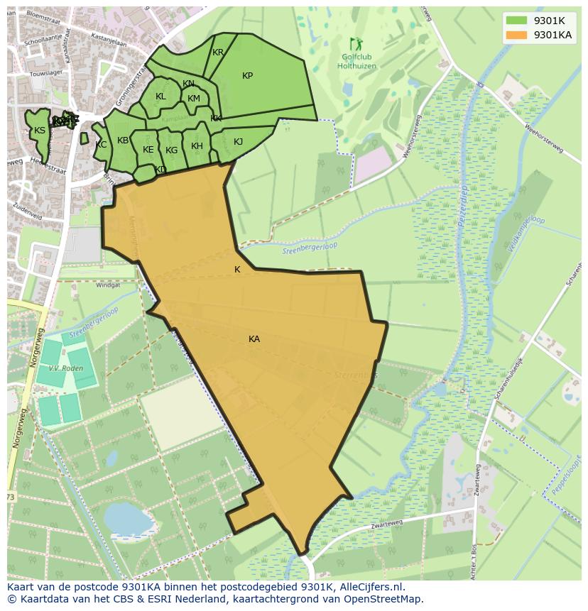 Afbeelding van het postcodegebied 9301 KA op de kaart.