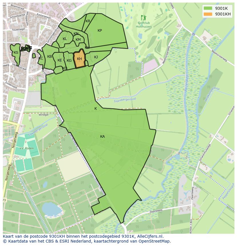 Afbeelding van het postcodegebied 9301 KH op de kaart.