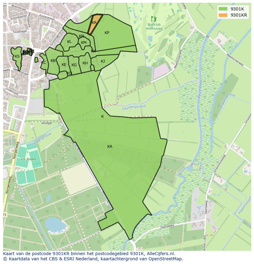Afbeelding van het postcodegebied 9301 KR op de kaart.