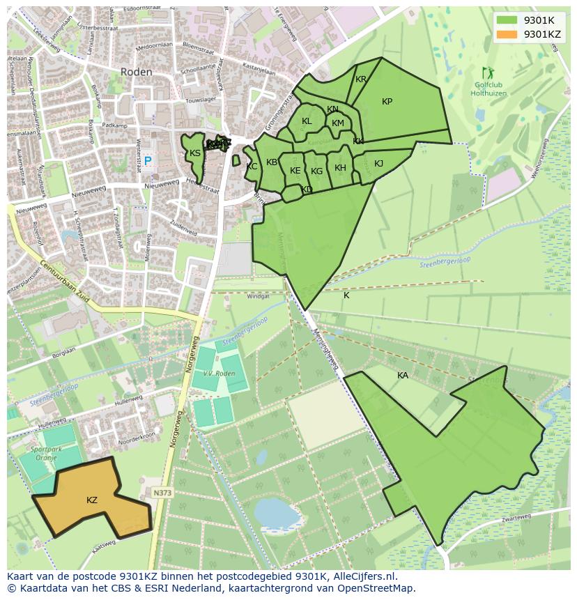 Afbeelding van het postcodegebied 9301 KZ op de kaart.