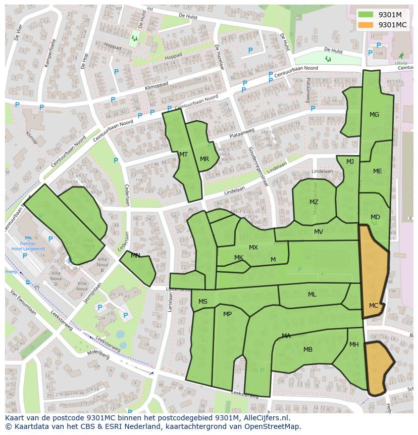 Afbeelding van het postcodegebied 9301 MC op de kaart.