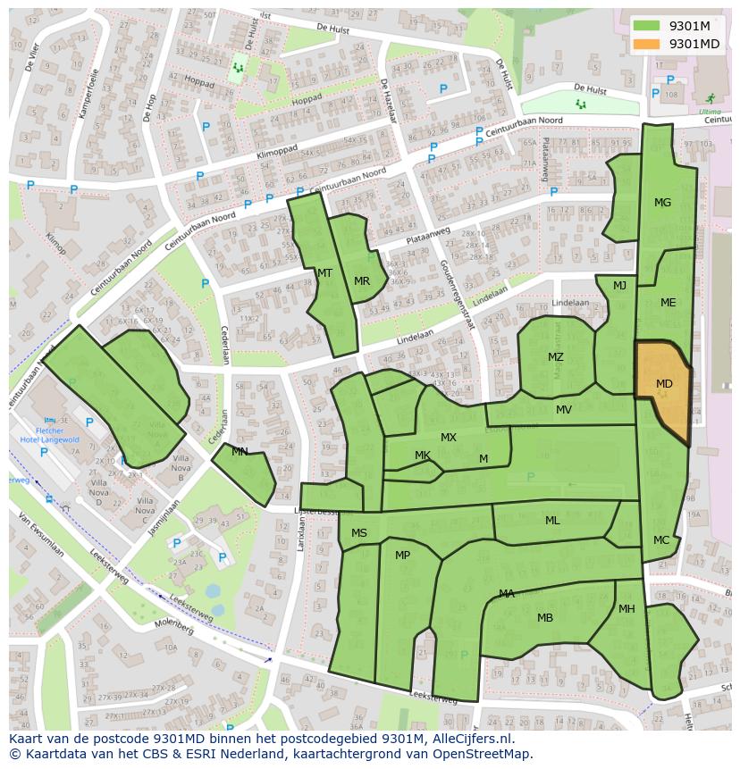 Afbeelding van het postcodegebied 9301 MD op de kaart.