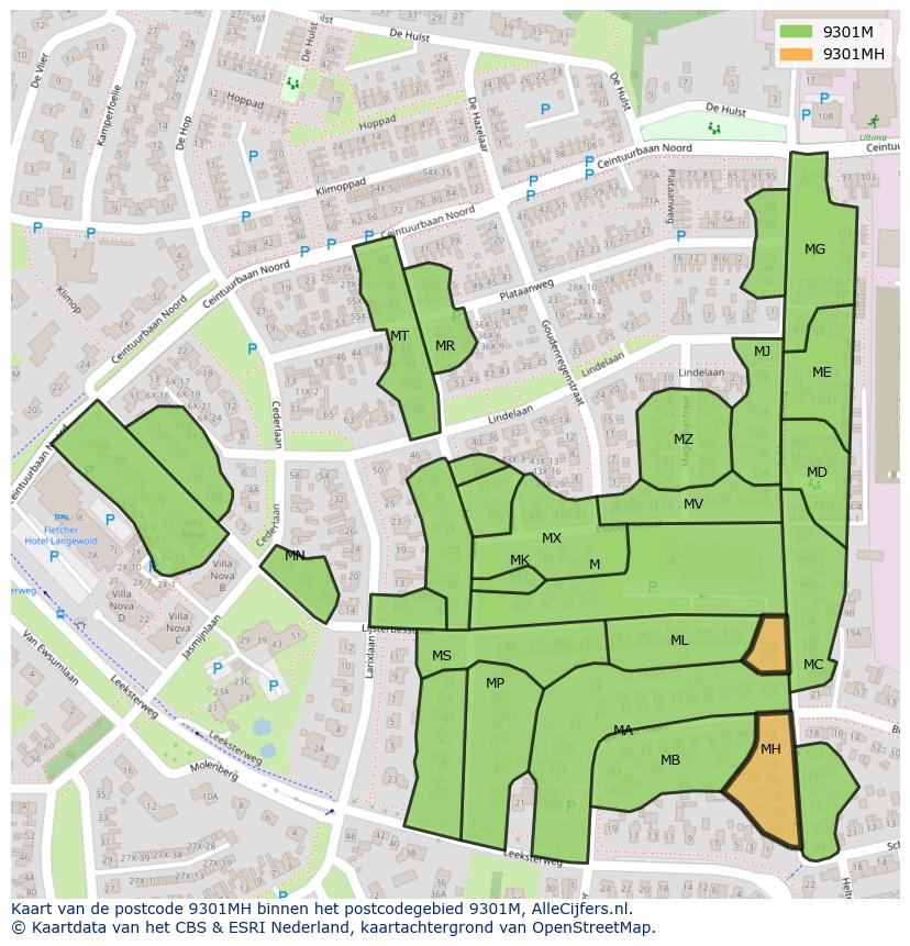 Afbeelding van het postcodegebied 9301 MH op de kaart.
