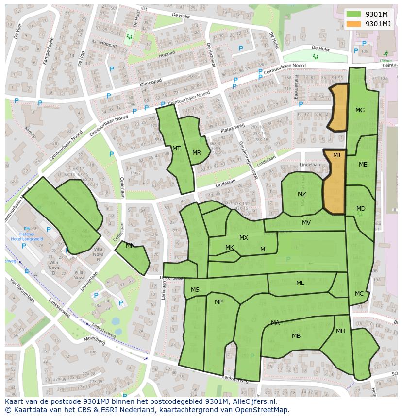 Afbeelding van het postcodegebied 9301 MJ op de kaart.