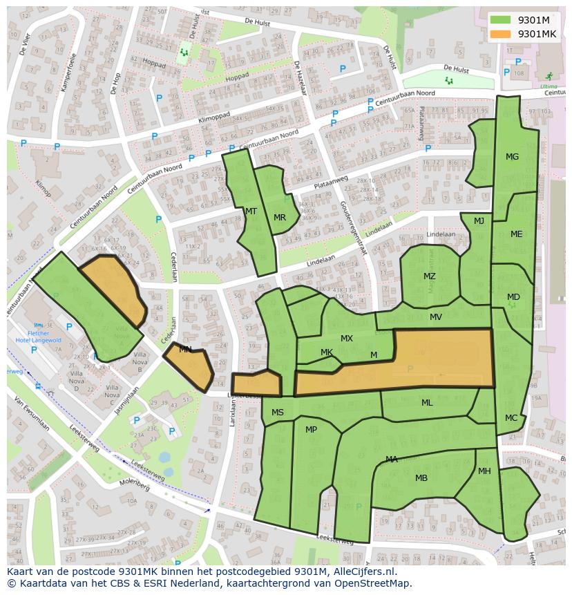 Afbeelding van het postcodegebied 9301 MK op de kaart.