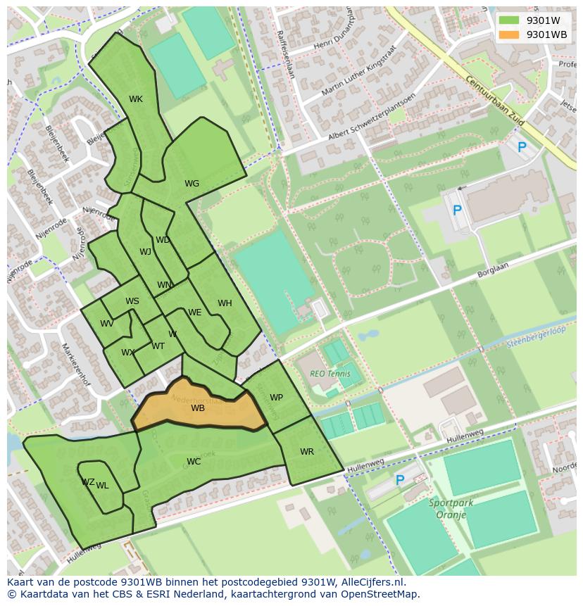 Afbeelding van het postcodegebied 9301 WB op de kaart.