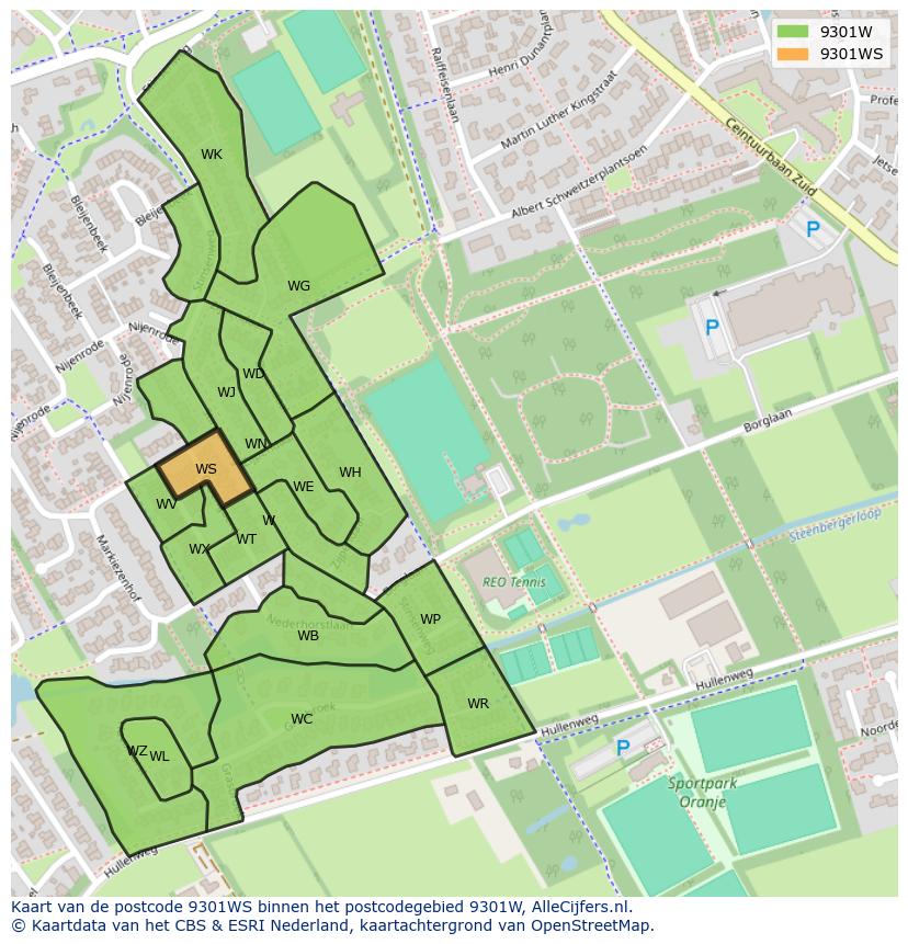 Afbeelding van het postcodegebied 9301 WS op de kaart.