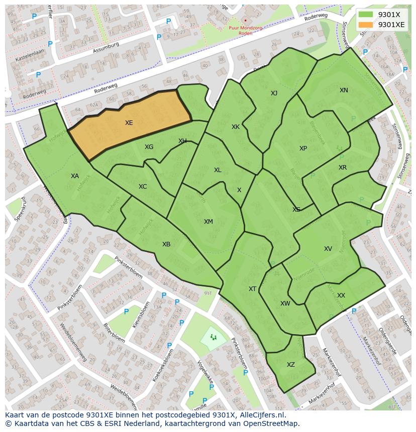 Afbeelding van het postcodegebied 9301 XE op de kaart.