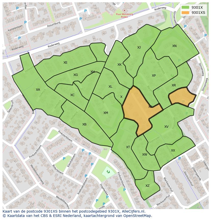 Afbeelding van het postcodegebied 9301 XS op de kaart.