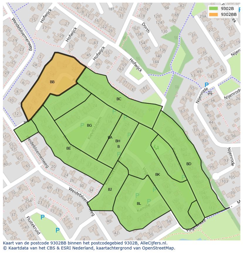 Afbeelding van het postcodegebied 9302 BB op de kaart.