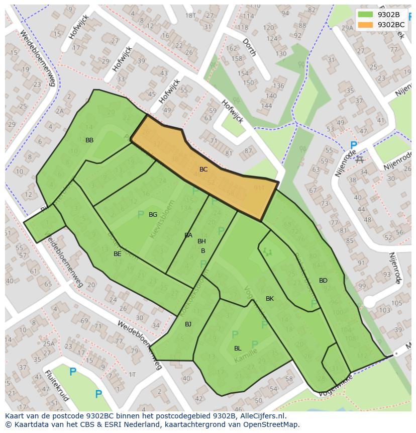 Afbeelding van het postcodegebied 9302 BC op de kaart.