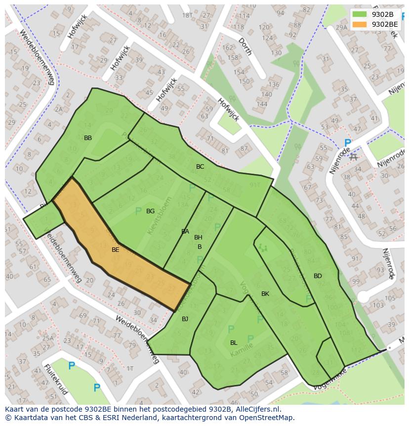 Afbeelding van het postcodegebied 9302 BE op de kaart.