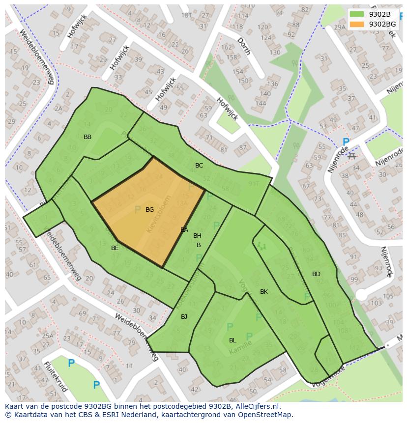 Afbeelding van het postcodegebied 9302 BG op de kaart.